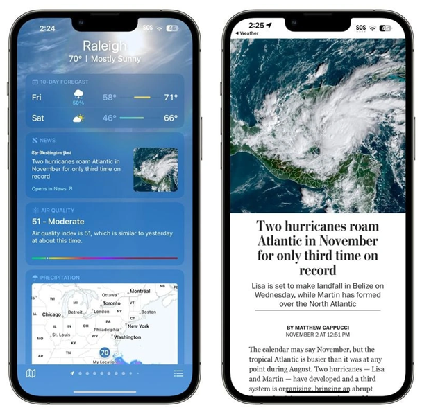 嘉荫苹果14维修分享iPhone 14手机如何看天气时顺带看新闻 